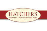 Logo featuring the word "HATCHERS" in burgundy letters, with the text "Taunton's Own Department Store" in a smaller font below, all set against a light cream background.