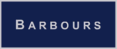 The logo features the word "BARBOURS" in bold, uppercase letters on a dark blue background, with a clean and modern font.