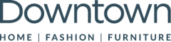 Logo text reads "Downtown" with the words "Home | Fashion | Furniture" underneath. The font is modern and sleek, displayed in a dark blue color.